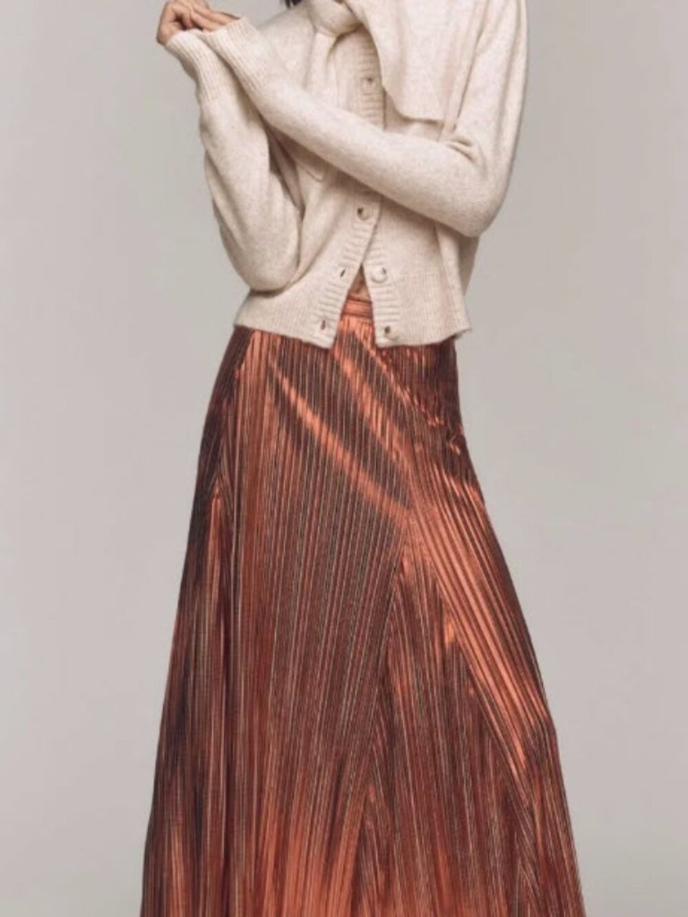 Anthropologie Metallic Red Pleated Maxi Skirt Plus Size NWT